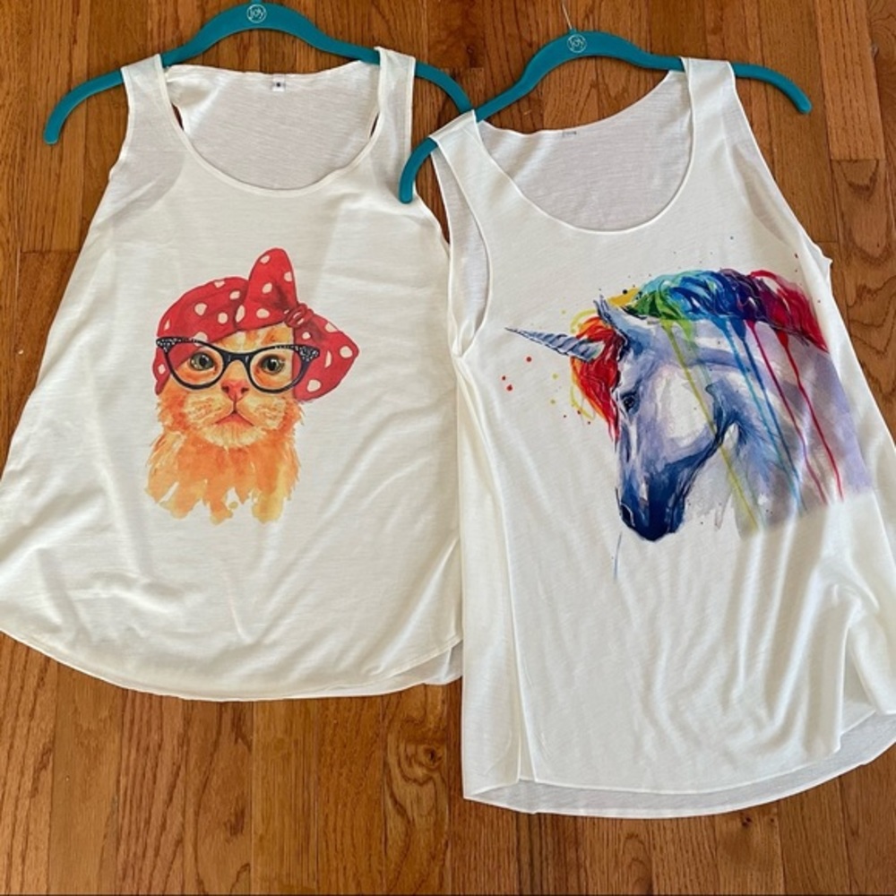 LN Artist tank top cat and unicorn muticolor size S